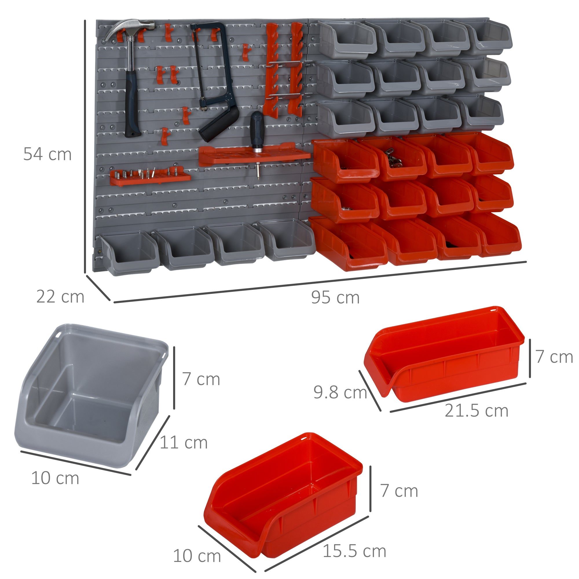 DURHAND 44 Piece Wall Mounted Tool Rack Organiser Storage Bins and Panel Set with Shelf Hook Screws Accessories Red 