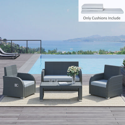 Outsunny 3 PCs Outdoor Seat Cushion for Rattan Furniture, Garden Furniture Cushions, Grey 