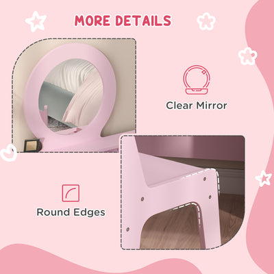 AIYAPLAY Kids Dressing Table Set Kids Make up Table with Stool and Mirror, Storage Drawers, Gift for Aged 3-8 