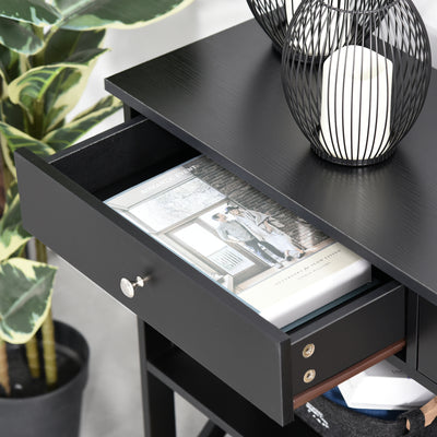 HOMCOM Console Table Side Desk w/ Shelves Drawers Open Top X Support Frame Living Room Hallway Home Office Furniture Black 