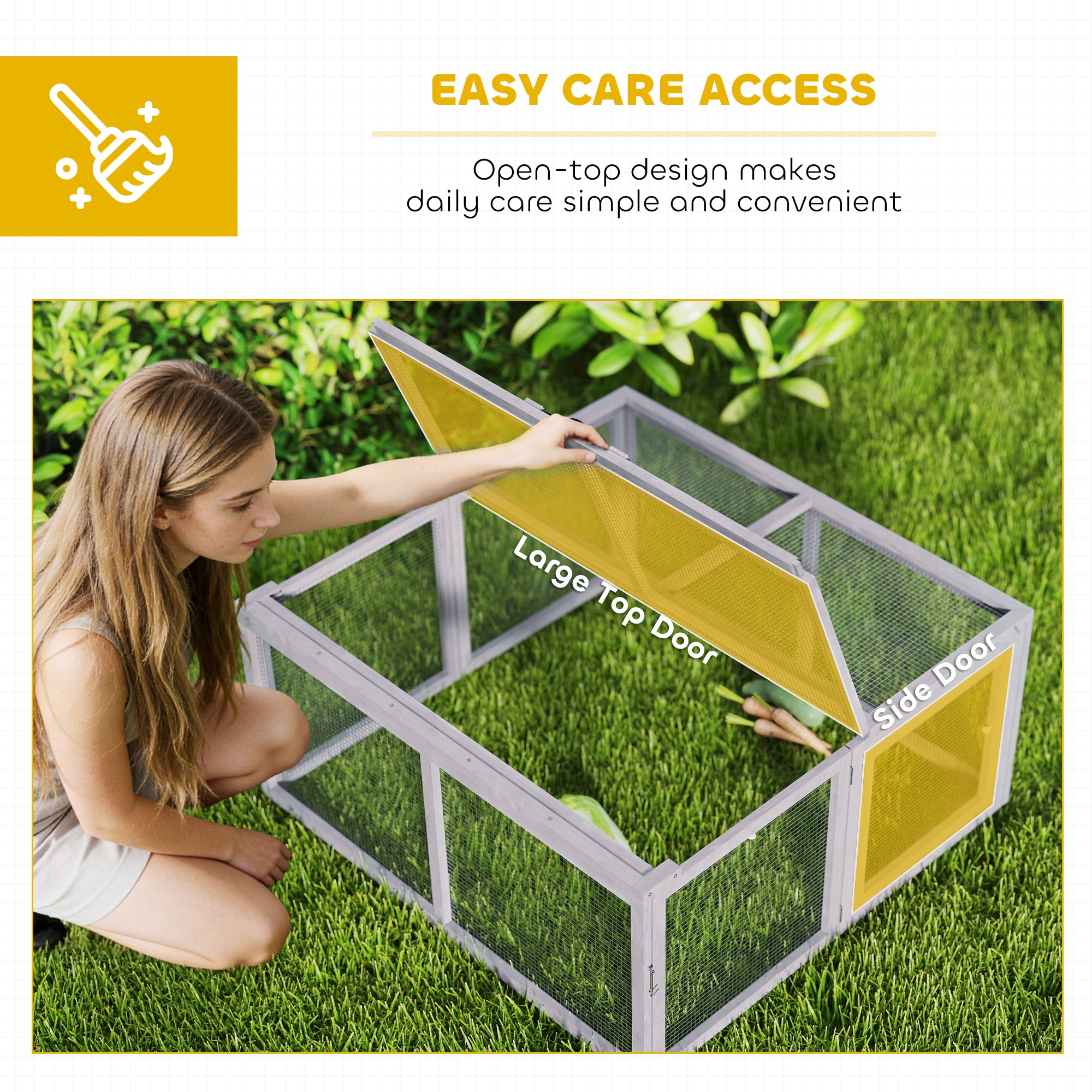 PawHut Rabbit Hutch Outdoor, Foldable Guinea Pig House with Openable Top, for 3 Bunnies, Ducks, Chickens, 110 x 105 x 50 cm 