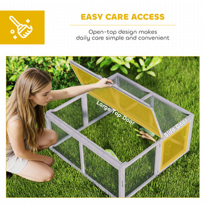 PawHut Rabbit Hutch Outdoor, Foldable Guinea Pig House with Openable Top, for 3 Bunnies, Ducks, Chickens, 110 x 105 x 50 cm 