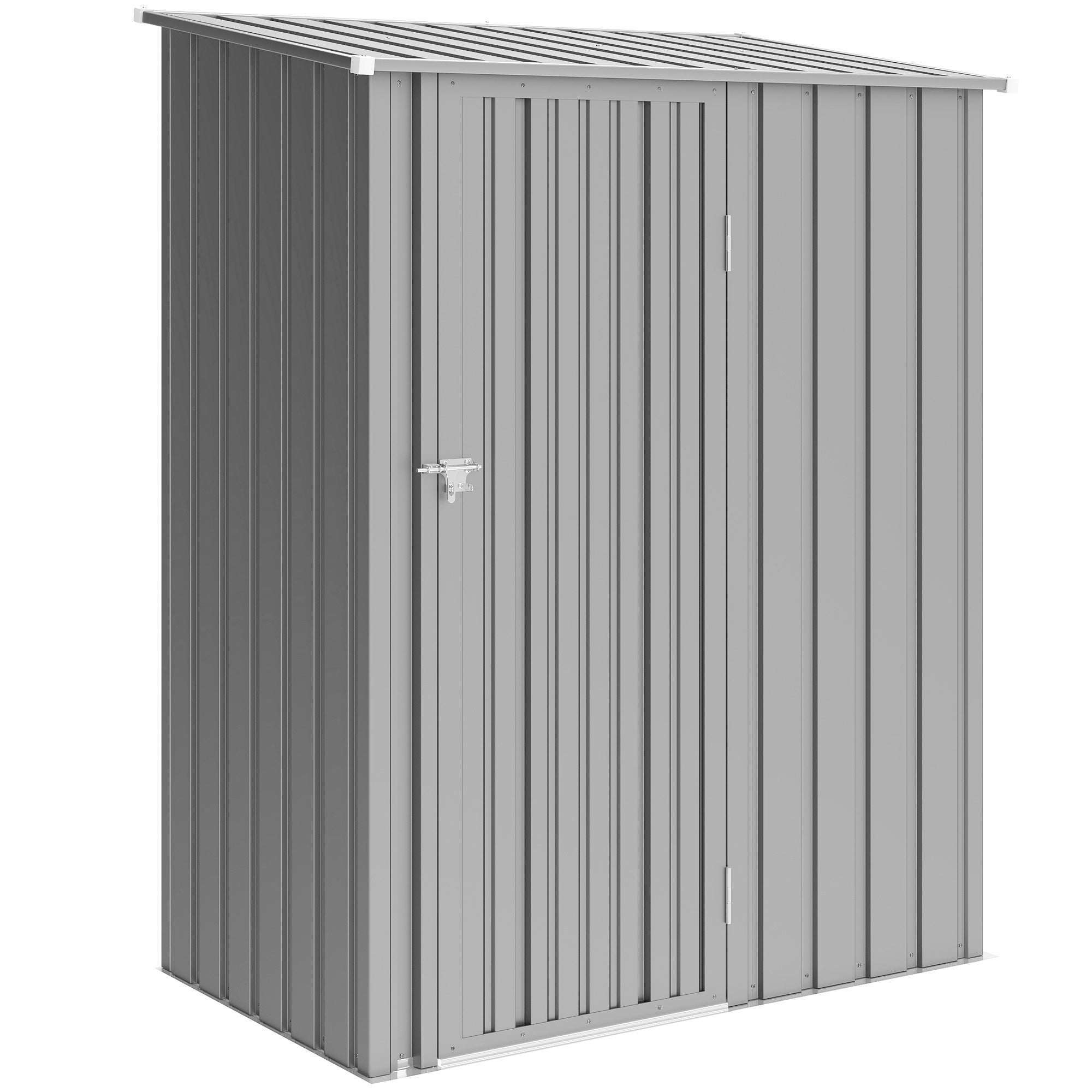 Outsunny 5ft x 3ft Garden Storage Shed, Outdoor Metal Shed with Sloped Roof, Aluminium Grey 