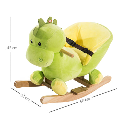 HOMCOM Kids Rocking Horse, Plush Ride-On Dinosaur Seat, with Seat Safety Belt, 32 Songs, Ride-On Horse 