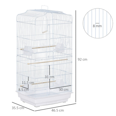 PawHut Large Metal Bird Cage with Perches, Food Bowls, Swing for Budgie, Parakeet, 46.5 x 35.5 x 92cm,White 