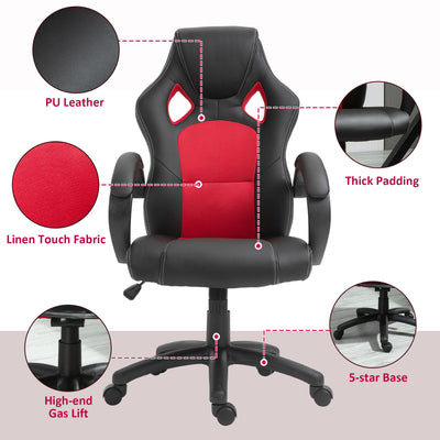 Vinsetto High-Back Office Chair Faux Leather Swivel Computer Desk Chair for Home Office with Wheels Armrests Black 