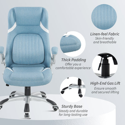 Vinsetto Linen-Look Office Chair, with Adjustable Height and Tension - Blue 