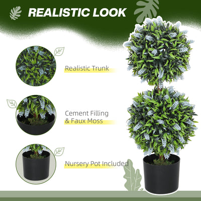 HOMCOM Set of 2 Decorative Artificial Plants Ball Trees with Lavender Flowers in Pot Fake Plants for Home Indoor Outdoor Decor, 70cm, Blue 
