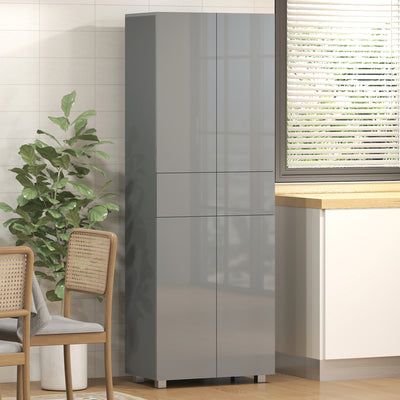 HOMCOM Storage Cabinet, Kitchen Cupboard with 3 Adjustable Shelves, 60L x 35W x 170H cm, High Gloss Grey 