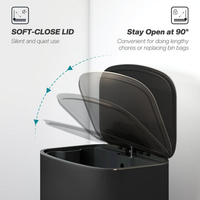 HOMCOM 50L Kitchen Bin with Soft-Close Lid and Stay-Open Function, Stainless Steel Pedal Bin with Removable Inner Bucket, Carry Handle for Kitchen, Office, Home, Black 