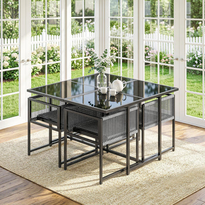 Outsunny 5 Pieces Garden Dining Set, Outdoor Patio Cube Set, 4 Seater Outdoor Table and Chairs with Foldable Backrest, Light Grey 