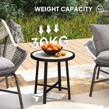 Outsunny Round Small Garden Table, 50.5cm Outdoor Side Table with SPC Tabletop, Metal Frame and Anti-slip Foot Pads for Garden, Balcony, Nature Wood Finish 