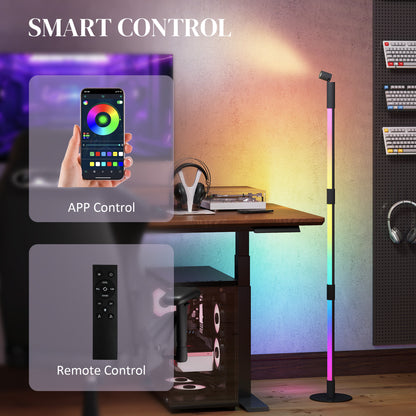 HOMCOM LED Floor Lamp with Reading Light, 360\'c2\'b0 RGB Detachable Corner Floor Lamp with App & Remote Control, Standing Lamp with Music Sync & Timing, for Living Room, Game Room, Dark Grey