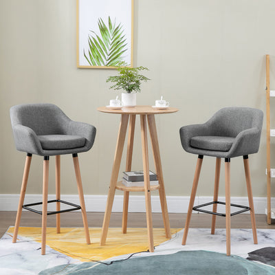 HOMCOM Set of 2 Bar Stools Modern Upholstered Seat Bar Chairs w/ Metal Frame, Solid Wood Legs Living Room Dining Room Fabric Furniture - Grey 