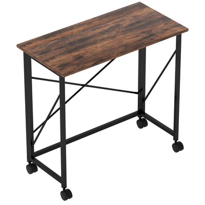 HOMCOM 80 cm Folding Desk on Wheels - Rustic Brown 