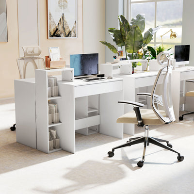 HOMCOM Desk with Storage, Computer Desk with 3 Open Shelves and Drawer, Workstation, Computer Table, White 