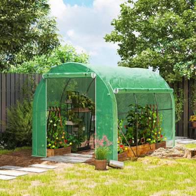 Outsunny 296 x 196cm Steel Frame Polytunnel Greenhouse - Green 