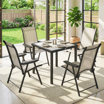 Outsunny 5 Pieces Outdoor Dining Set, Garden Dining Set for 4 with Square Table and Folding Chairs, Brown 