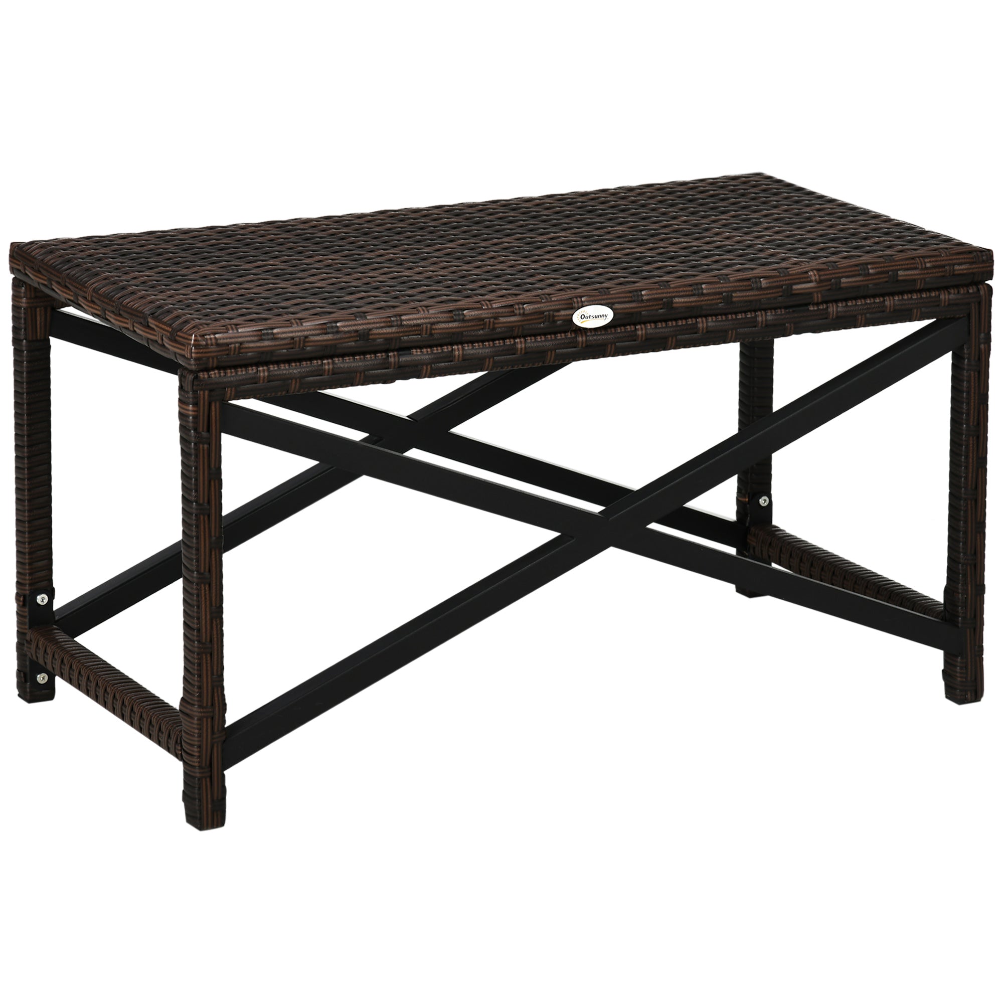 Outsunny PE Rattan Garden Side Table, Outdoor Coffee Table with X-Shape Frame, Mixed Brown 