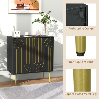 HOMCOM Art Deco Inspired Sideboard, with Adjustable Shelf - Black/Gold Tone 