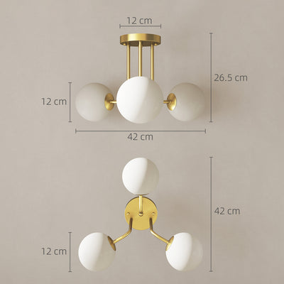 HOMCOM LED Ceiling Light with Globe Shades, Modern 3-Light Ceiling Light with G9 Sockets for Living Room, Bedroom, Dining Room, Bulbs Not Included, Gold Tone 