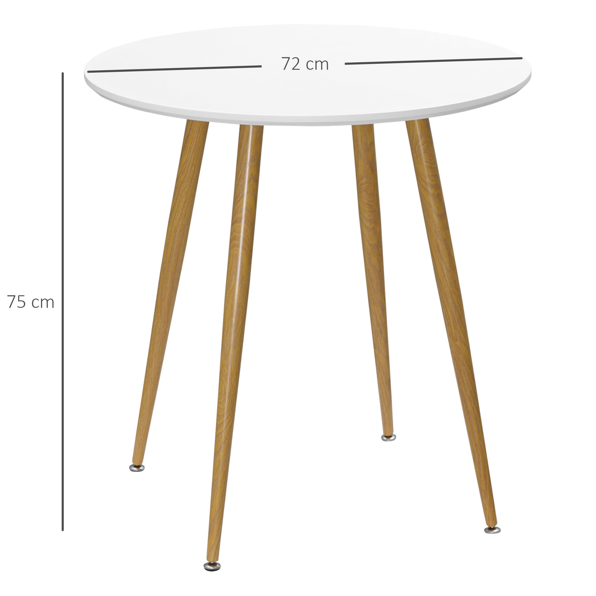 HOMCOM Modern Dining Table for 2 People, Round Kitchen Table, with Matte Top and Metal legs, Dining Room Living Room, White 