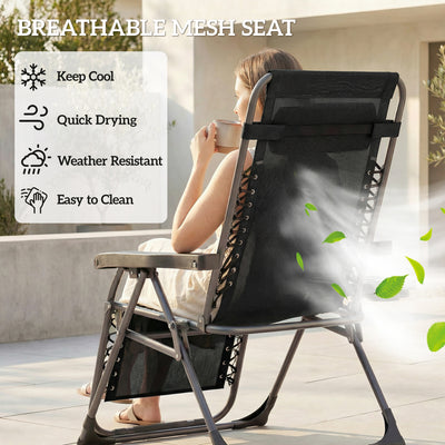 Outsunny Zero Gravity Chairs Set of 2, Folding Sunloungers Reclining Garden Chairs with Cup Holder, Headrest, Black 
