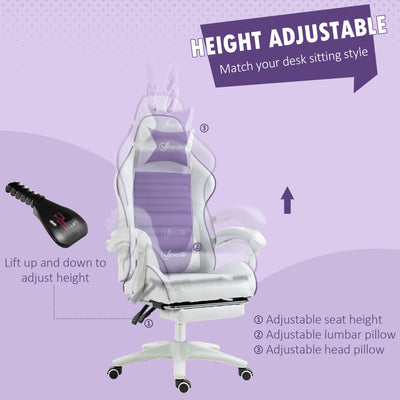 Vinsetto Racing Gaming Chair, Reclining PU Leather Computer Chair with Removable Rabbit Ears, Footrest, Headrest and Lumber Support, Purple 