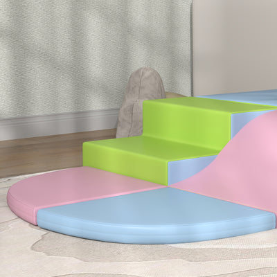 HOMCOM 6 Piece Soft Play Equipment for Kids Climb and Crawl, Pink 