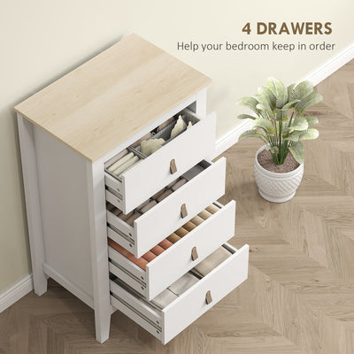 HOMCOM Bedroom Chest of Drawers, Modern 4 Drawer Dresser Cabinet with PU Leather Handles and Metal Runners for Living Room, Hallway, Entryway, White 