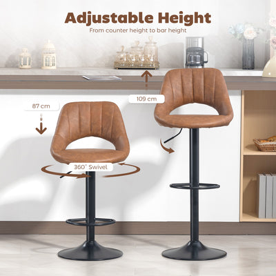 HOMCOM Bar Stools Set of 2, PU Leather Swivel Barstools with Backrest and Footrest for Kitchen, Counter, Breakfast Bar, Brown 