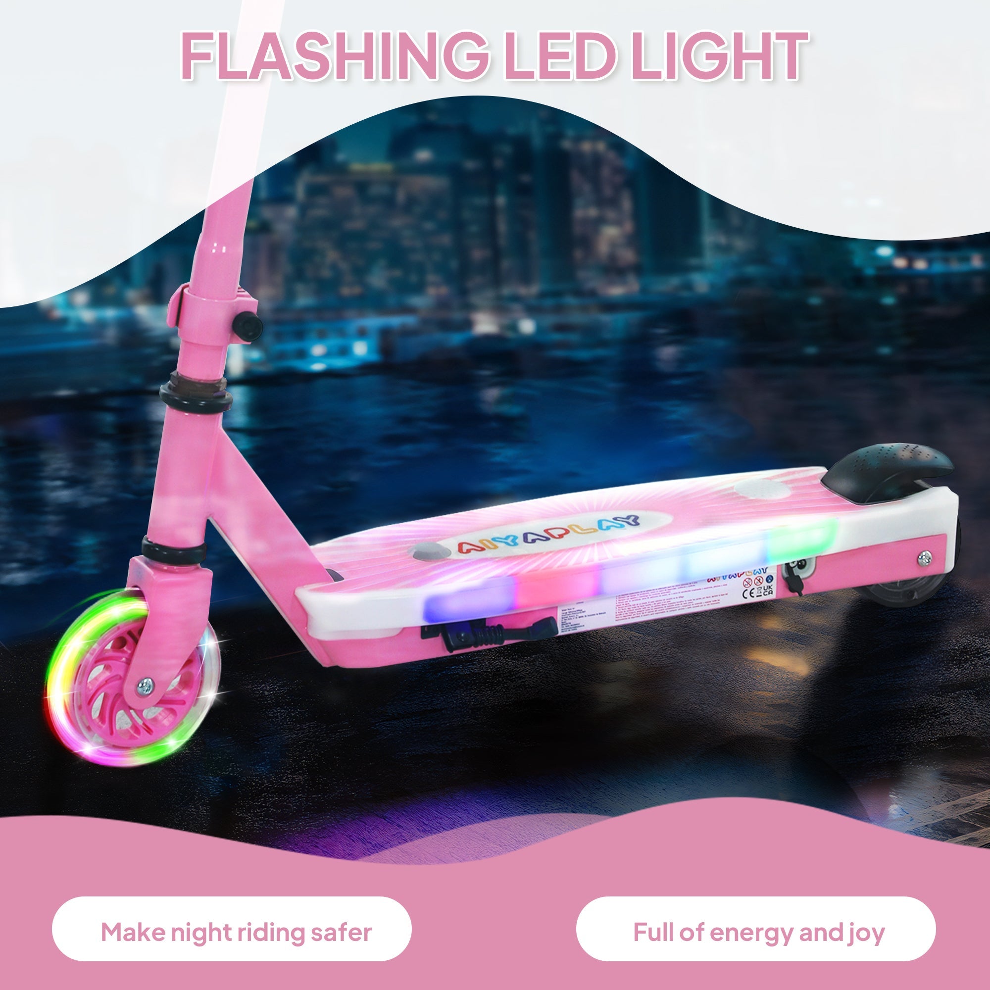 AIYAPLAY Electric Scooter for Kids Ages 4-7, with Auxiliary Rear Wheels, Flashing LED Light and Electric Brake, Kids Electric Scooter for Boys Girls, 6 KM/H & 8 KM, Pink 