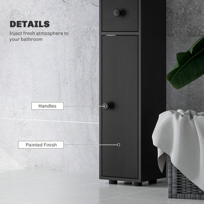 kleankin 180cm Slim Bathroom Cabinet, with Drawer, Shelves and Cupboards - Black