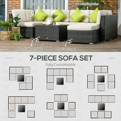 Outsunny 7-Seater PE Rattan Corner Sofa Set, Garden Furniture Set, Patio Wicker Sofa Seater w/ Cushion, Washable Cushion Cover & Tempered Glass Table, Brown 