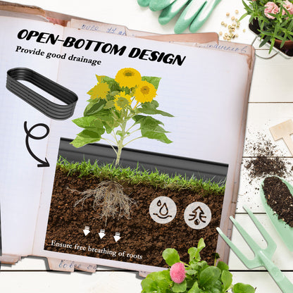 Outsunny Galvanised Raised Garden Bed, Metal Planter Box with Safety Edging, for Flowers, Herbs, Succulents, Dark Grey 