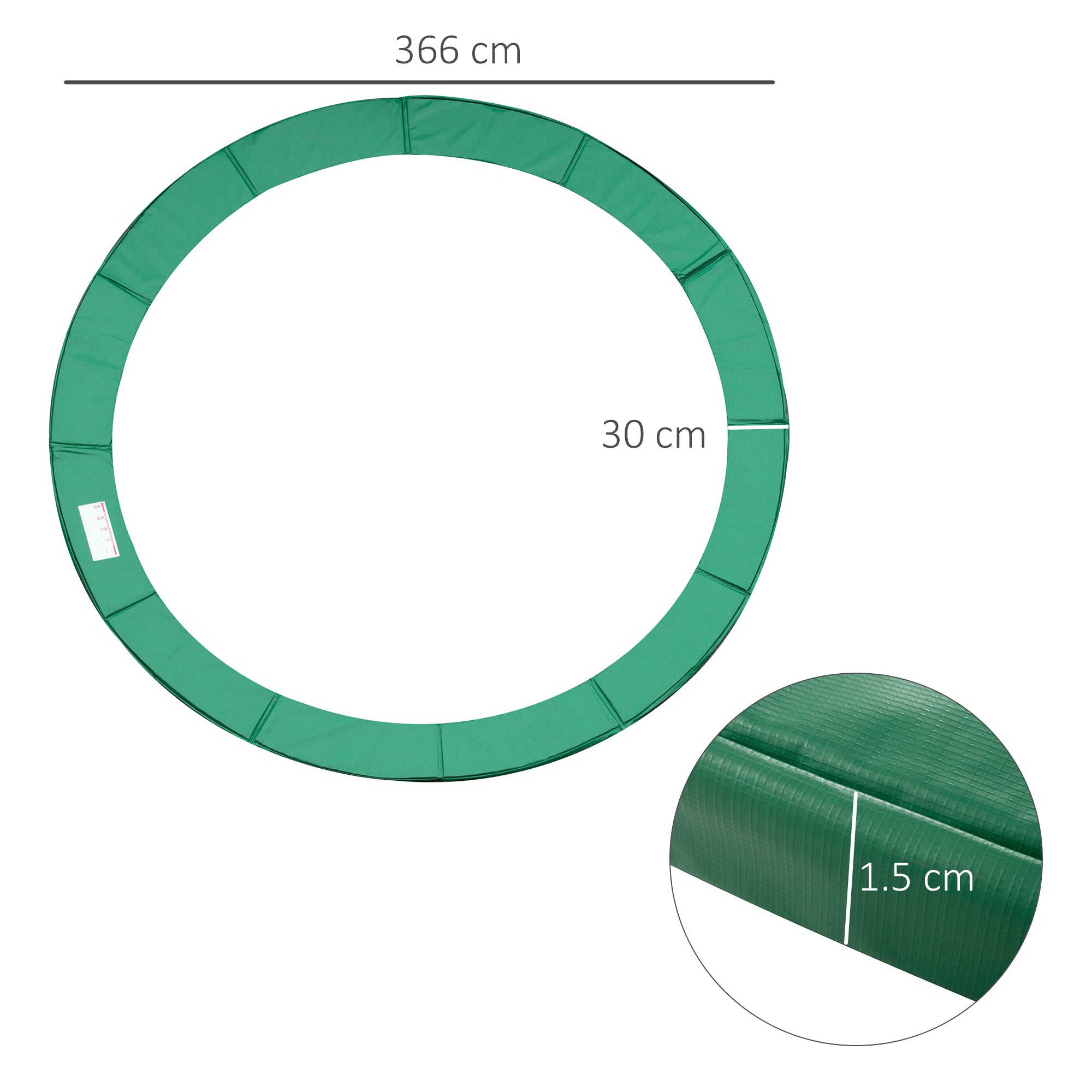 HOMCOM 12FT Replacement Trampoline Pad Thick Foam Safety Φ366cm Spring Cover Bounce Padding - Green 