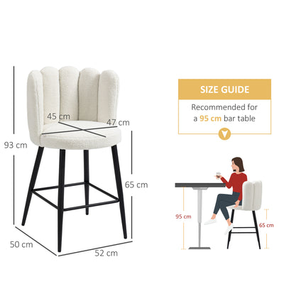 HOMCOM Bar Stools Set of 2, Faux Cashmere Upholstered Breakfast Bar Chairs, Modern Kitchen Stools with Backs, Footrest and Steel Base, Cream 