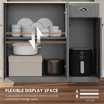 HOMCOM 180cm Freestanding Kitchen Cabinet, Modern Storage Cupboard with Open Countertop, Drawer and 6 Doors, Grey 