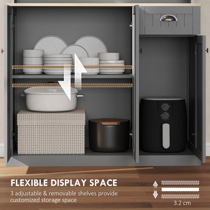 HOMCOM 180cm Freestanding Kitchen Cabinet, Modern Storage Cupboard with Open Countertop, Drawer and 6 Doors, Grey