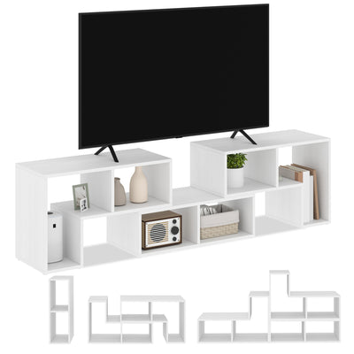 HOMCOM TV Stand for TVs up to 75 Inches, Free Combination TV Unit with Storage Shelves, Extendable Entertainment Centre for Living Room, White Wood Grain 