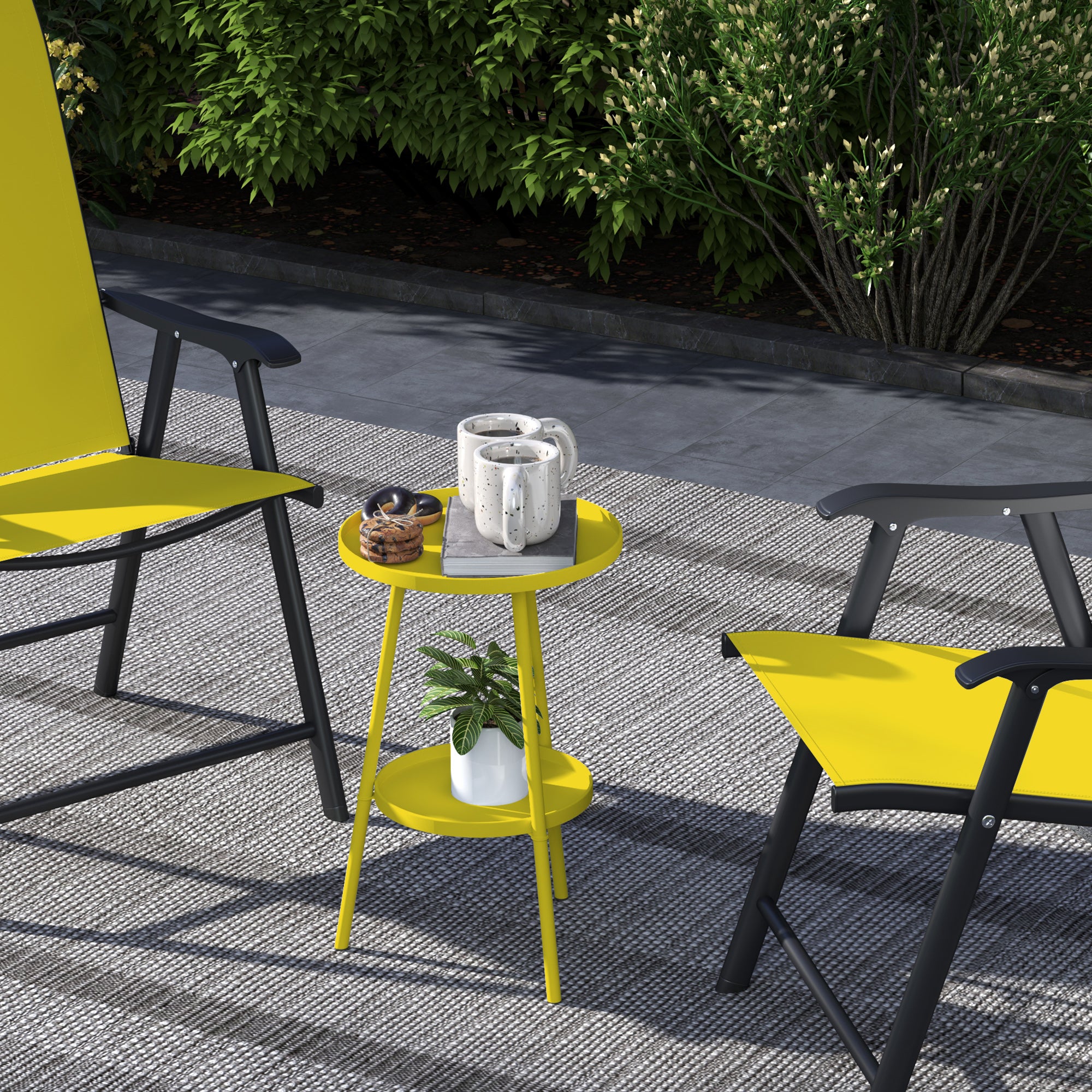 Outsunny Two-Tier Metal Garden Table - Yellow 