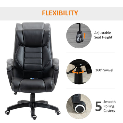 Vinsetto High Back Executive Office Chair 6- Point Vibration Massage Extra Padded Swivel Ergonomic Tilt Desk Seat, Black 