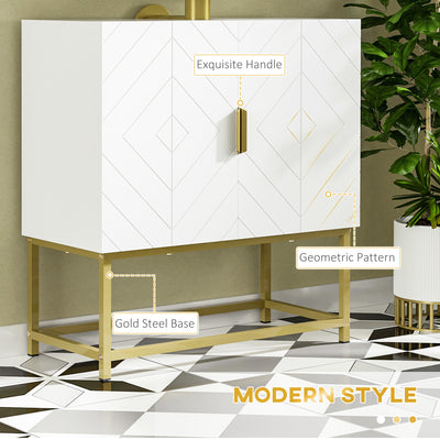 kleankin Bathroom Mirror Cabinet Under Sink Storage Cabinet Basin Cupboard with 2 Doors and Gold Steel Legs 