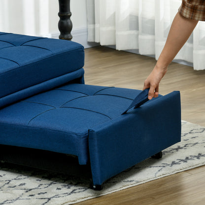 HOMCOM Convertible Chair Bed with Padding Seat, 4-in-1 Multi-Functional Sleeper Sofa Bed, Recliner with Adjustable Backrest, Side Pocket, Wheels and Pillow, for Living Room, Blue 