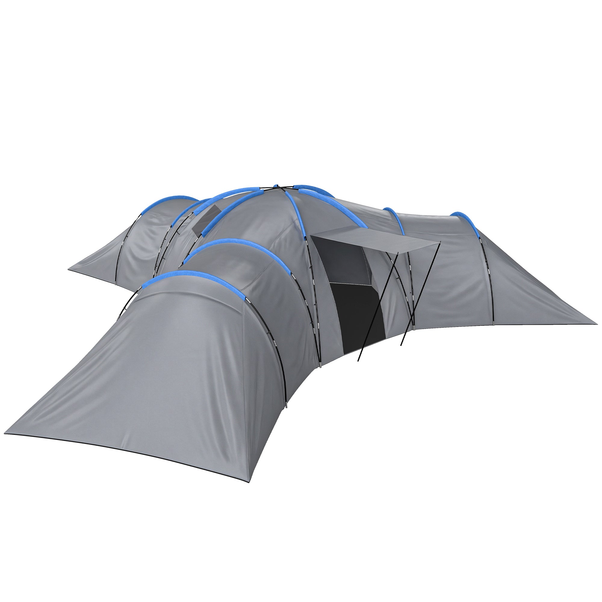 Outsunny 6-9 Man Large Tunnel Tent with 3 Bedrooms, Living Area and Porch, Stand-up Camping Tent, Portable with Bag, Light Grey 