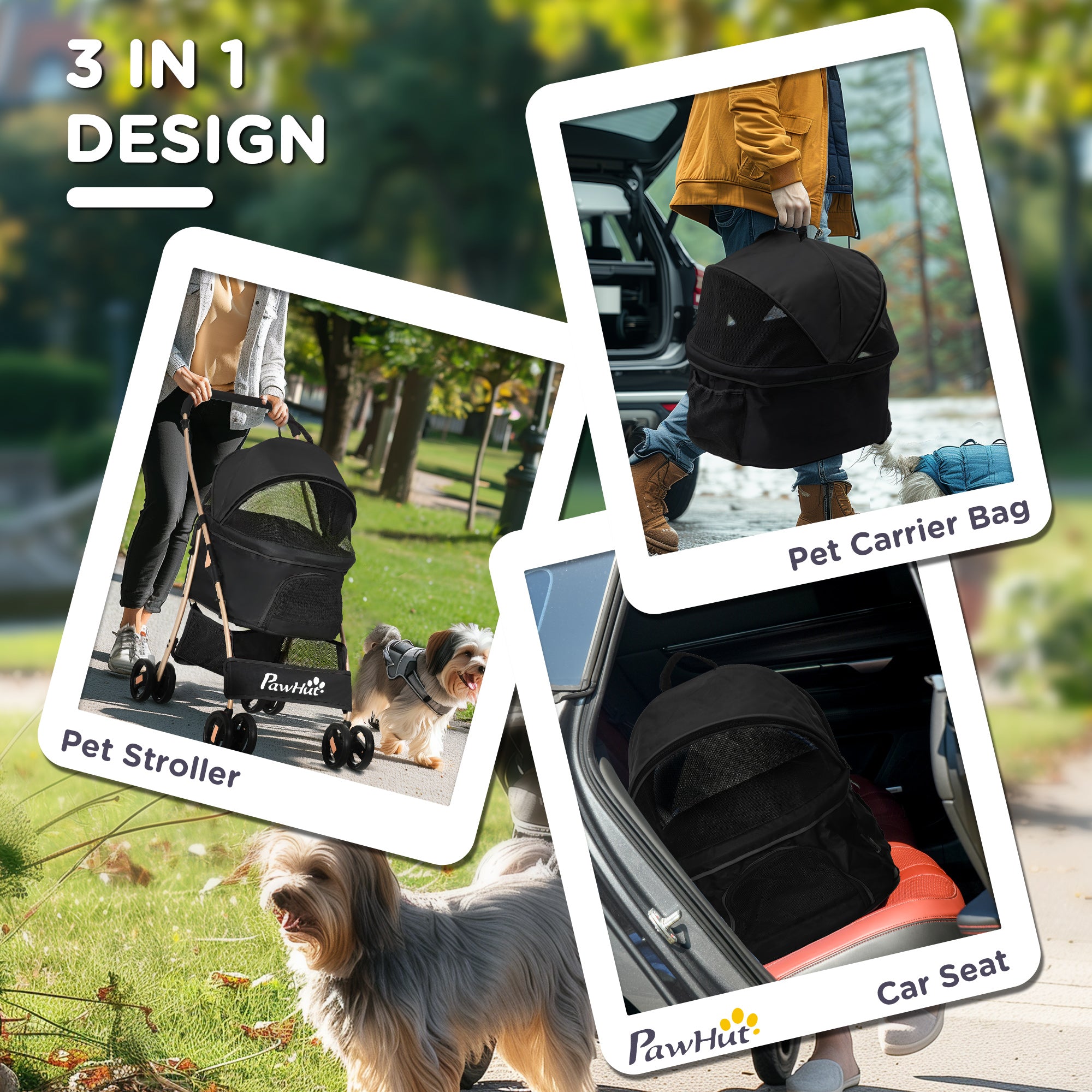 PawHut 3 In 1 Detachable Pet Stroller, for Extra Small and Small Dogs - Black 
