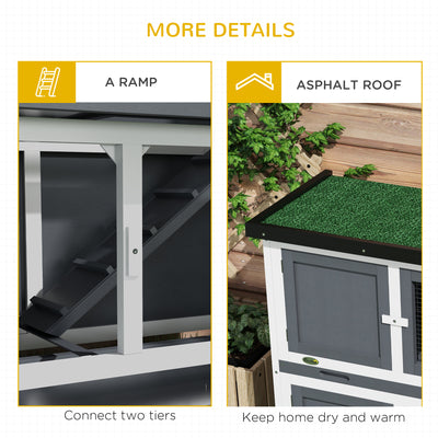 PawHut Double Decker Rabbit Hutch 2 Tier Guinea Pig House Pet Cage Outdoor with Sliding-out Tray, 100 x 47 x 91cm, Grey 