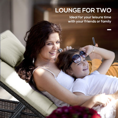 Outsunny 2 Seater Double Rattan Sun Lounger Recliner Day Bed Outdoor Wicker Weave Furniture Sofa w/ Fire Retardant Cushions – Cream 