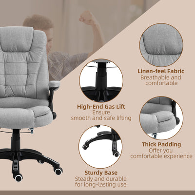Vinsetto Office Chair, Ergonomic Desk Chair with 6-Point Massage and Back Heated, Linen-Feel Fabric Computer Gaming Chair with Arms, Lumbar Support, Light Grey 
