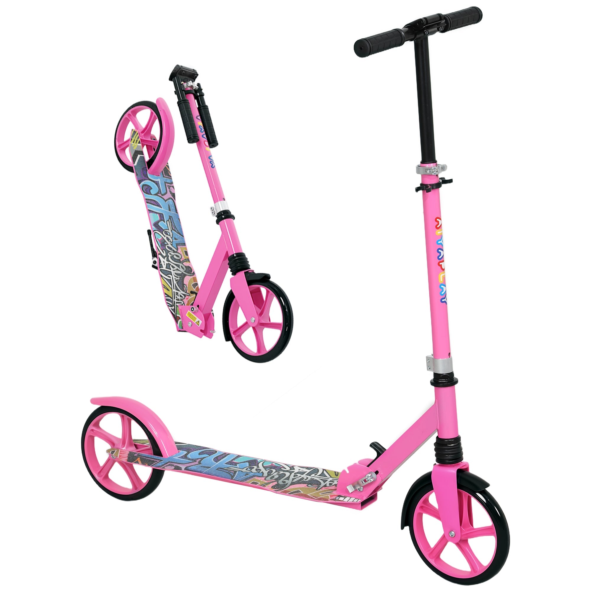 AIYAPLAY Foldable Kids Scooter with Adjustable Handlebar, 200mm Big Wheel, Rear Fender Brake, Gift for Ages 6-12 Years, Pink 